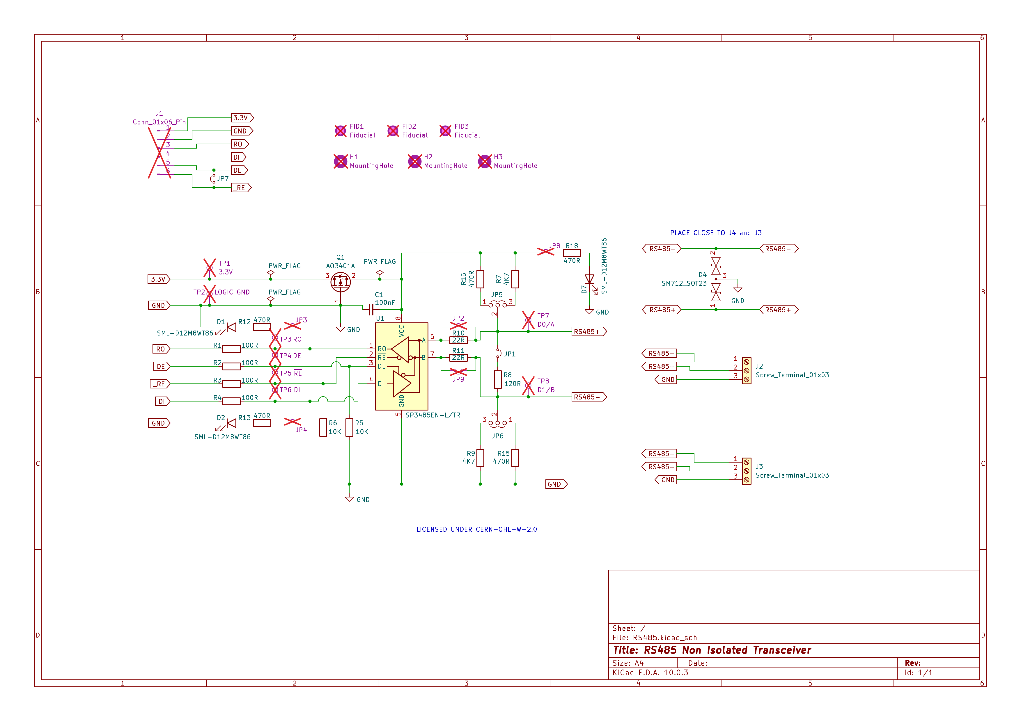 RS485 Non-Isolated Breakout Board Schematic